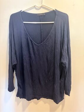 boohoo Navy V-Neck Long Sleeve Relaxed Top